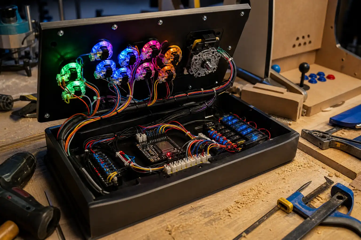 RGB-LED-Buttons mit WLED im Arcade-Cabinet nachrüsten: 5 V, ESP32 und saubere Verkabelung